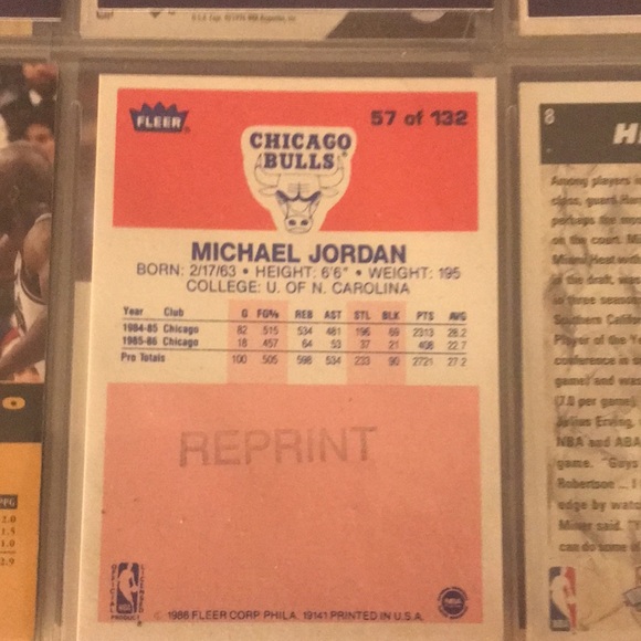 Michael Jordan reprint rookie card fleer 1986 reprint in mint shape not handled - Picture 2 of 3